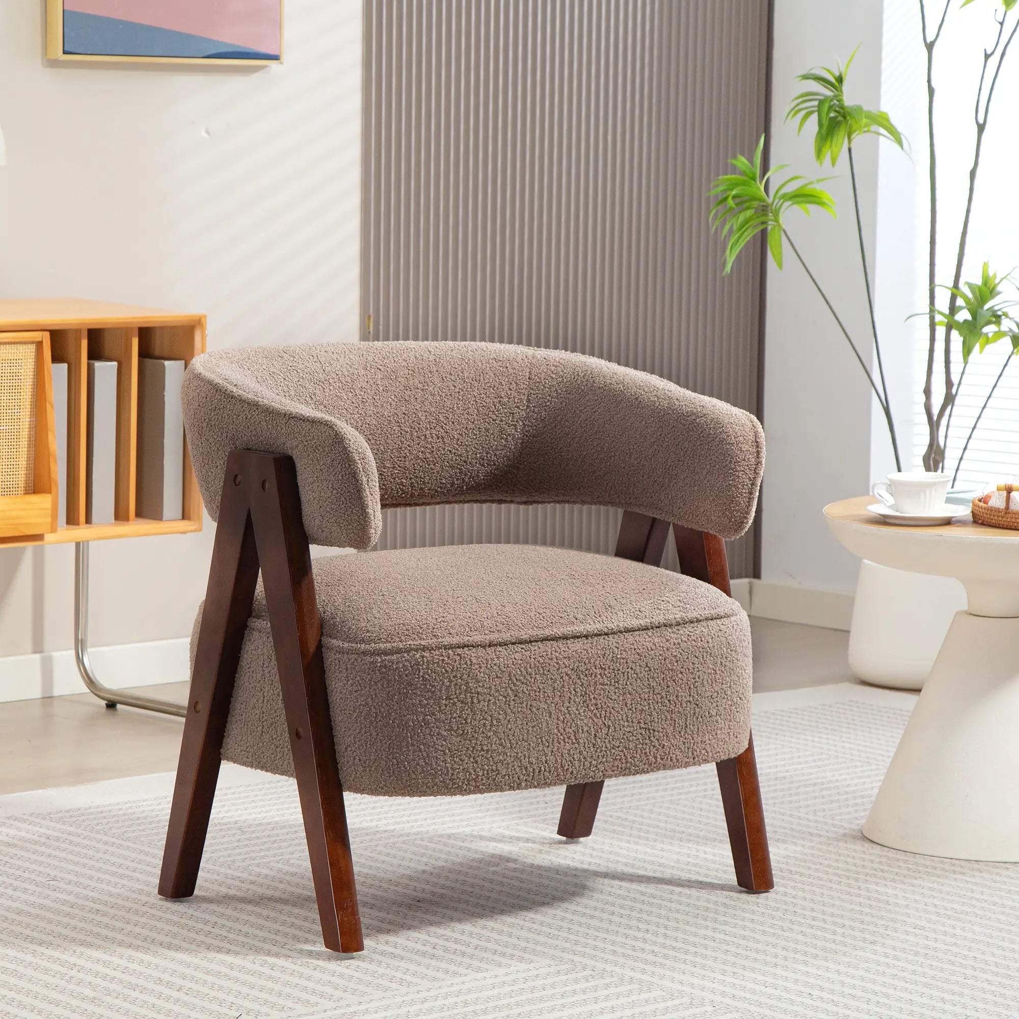 Sherpa Fleece Accent Chair, Upholstered Armchair, Light Brown Accent Chairs at Gallery Canada