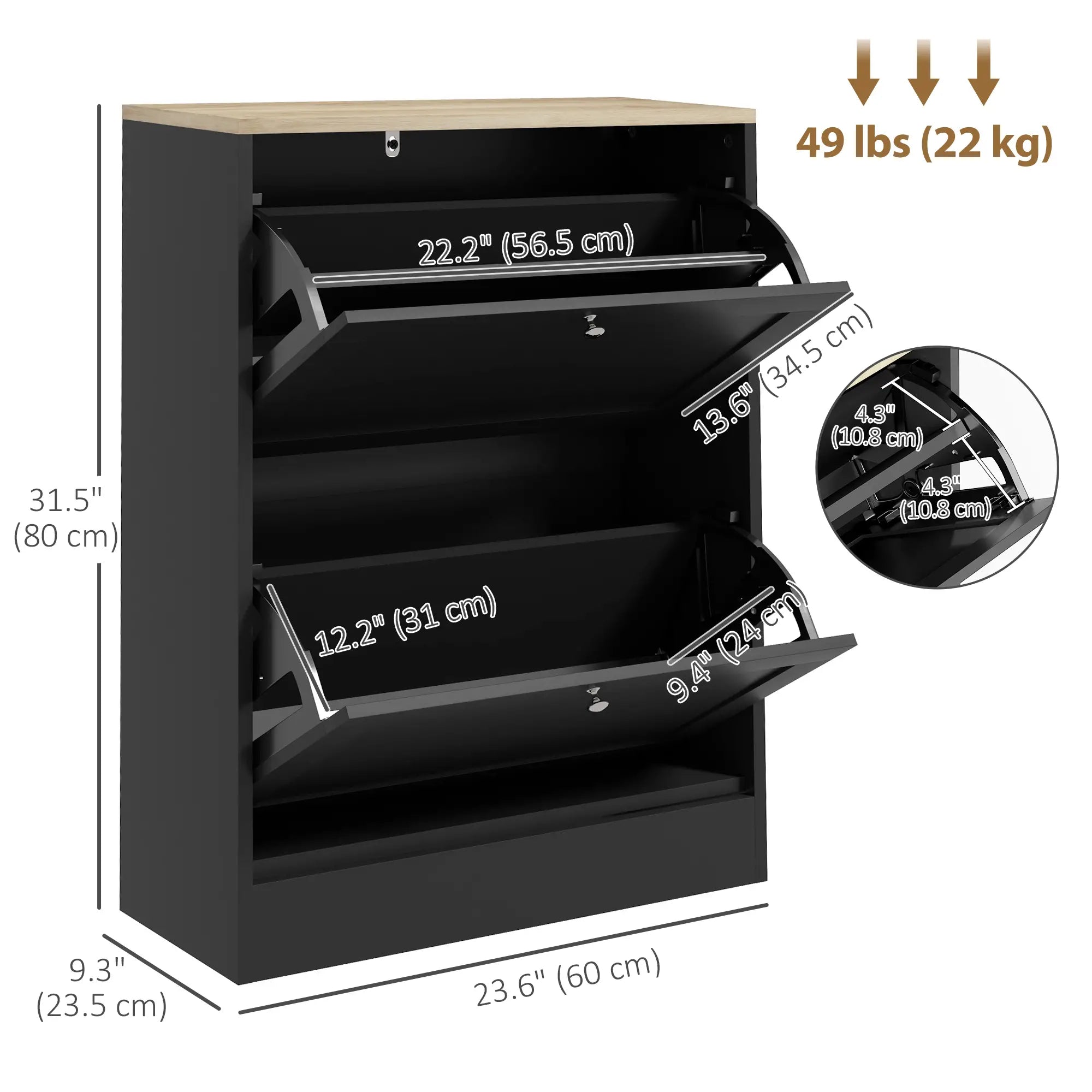 Slim Shoe Storage Cabinet, 2 Flip Drawers, Adjustable Shelves for 12 Pairs, Black Shoe Storage Cabinets & Racks at Gallery Canada