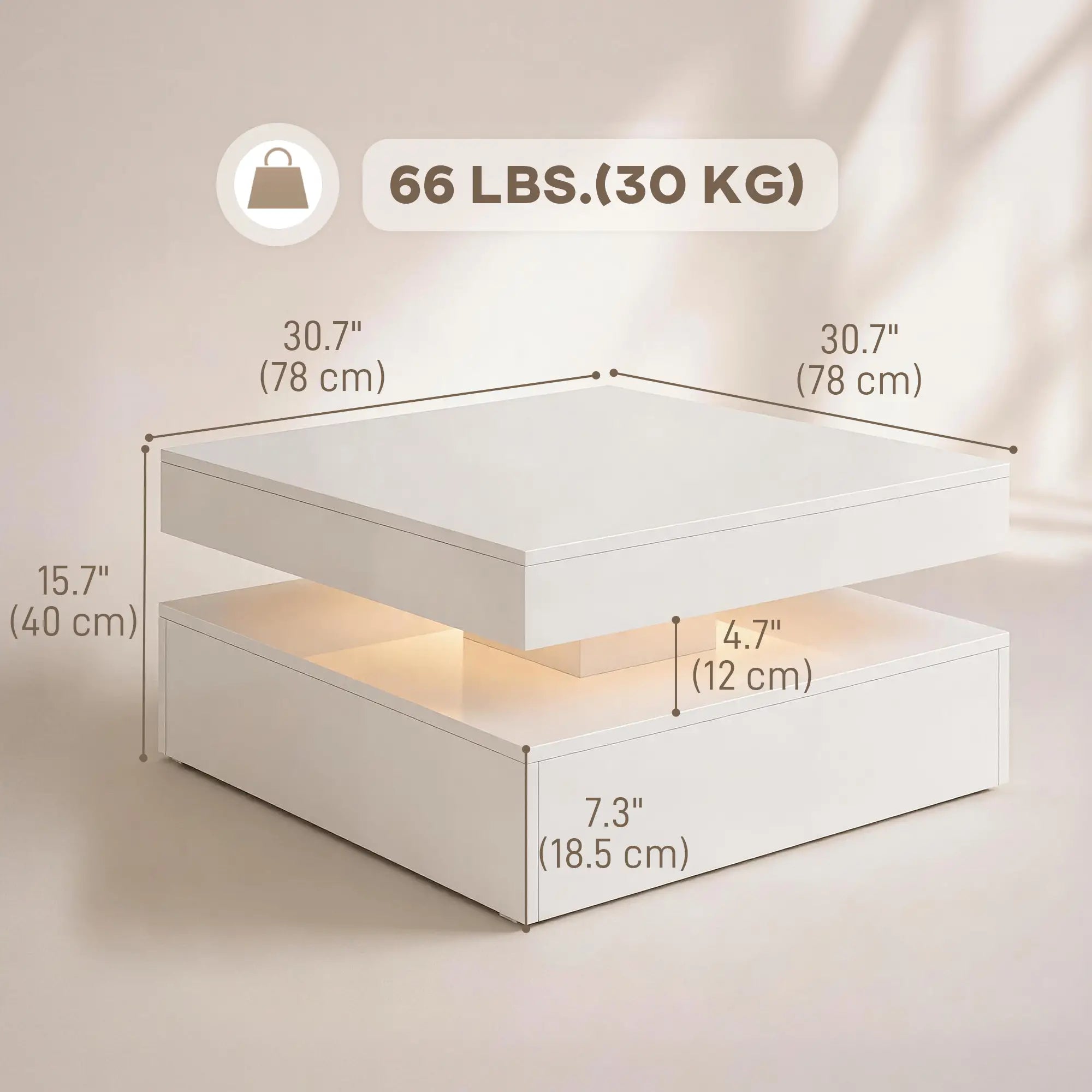 LED Coffee Table with Storage, 2-Tier Modern Center Table with Open Shelf and Remote for Living Room, High Gloss White Coffee Tables at Gallery Canada