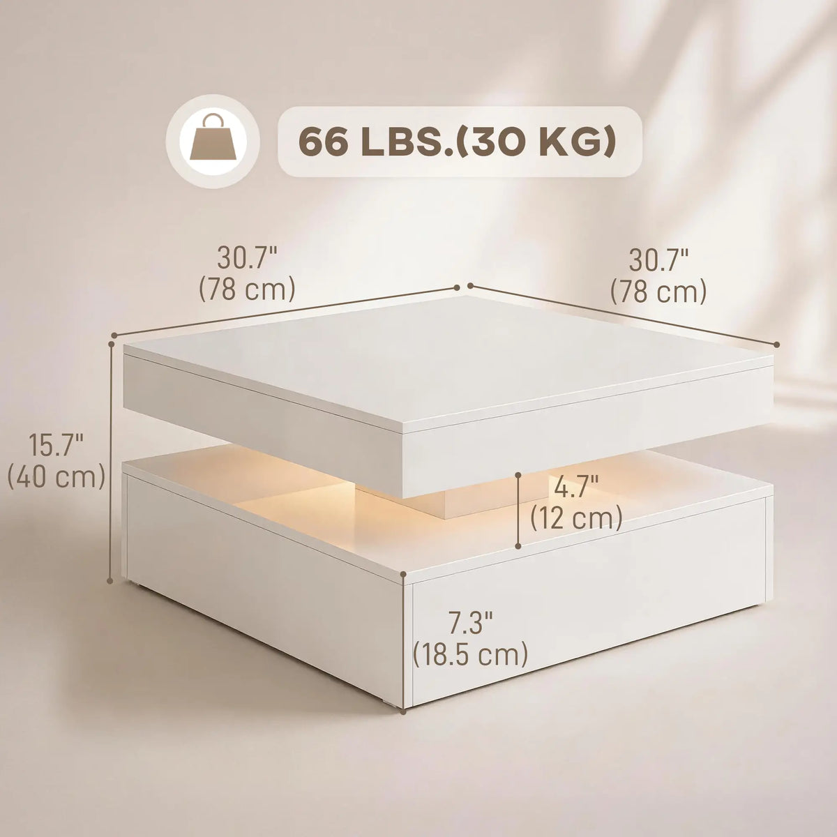 LED Coffee Table with Storage, 2-Tier Modern Center Table with Open Shelf and Remote for Living Room, High Gloss White Coffee Tables at Gallery Canada