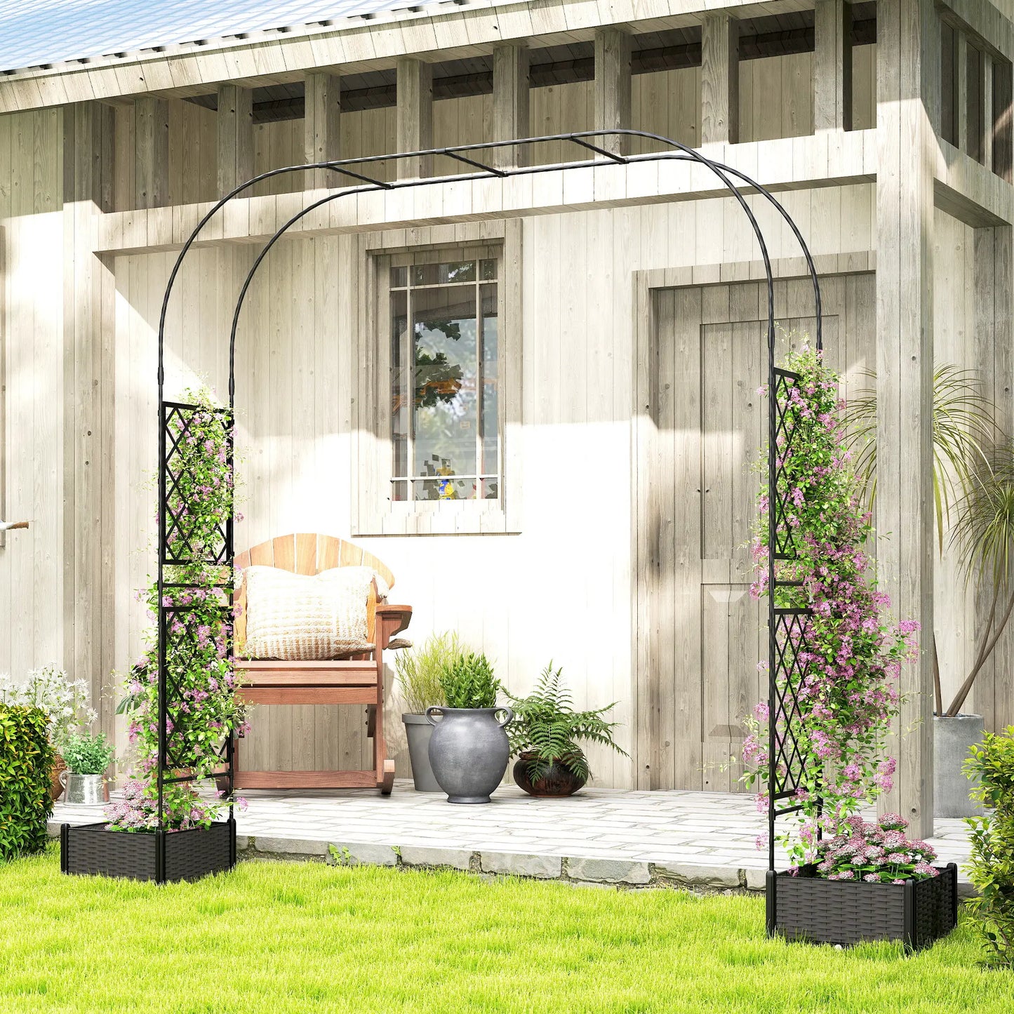 Garden Arch Trellis Arbor With 2 Planter Boxes, 109.4" x 15.7" x 86.6", Black Garden Arches at Gallery Canada