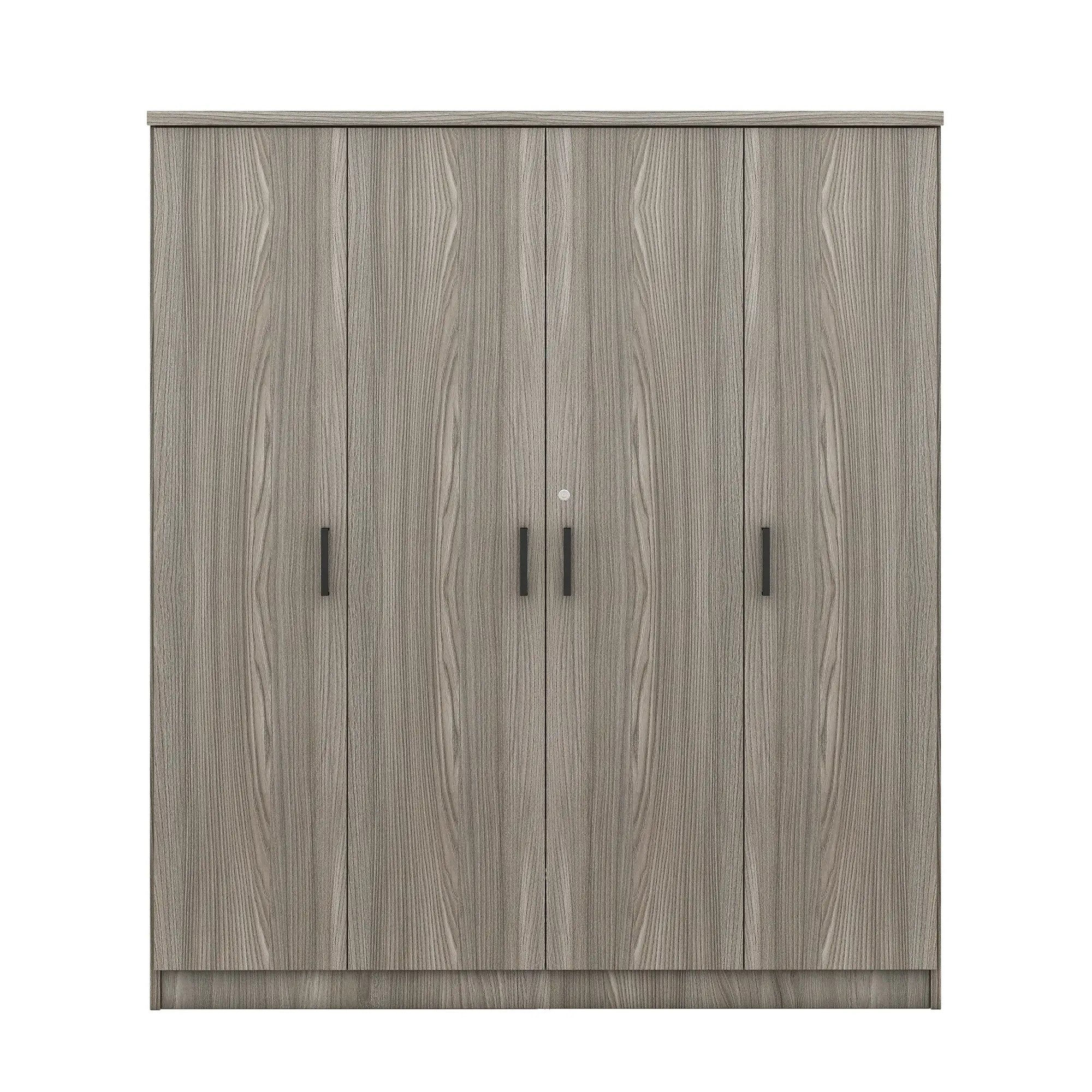 Wardrobe with Hanging Rail, Locking Drawer, Black Handles, 59