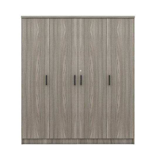 Wardrobe with Hanging Rail, Locking Drawer, Black Handles, 59" L x 20" W x 68" H, Grey Clothing Storage Grey at Gallery Canada