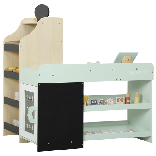 Kids Wooden Grocery Store Playset, Play Food, Cash Register, 44 Accessories