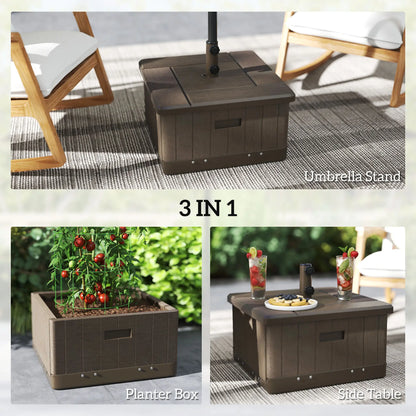 Outdoor Umbrella Base with Wheels, End Table, Flower Box, 176 lbs., Brown Umbrella Bases at Gallery Canada
