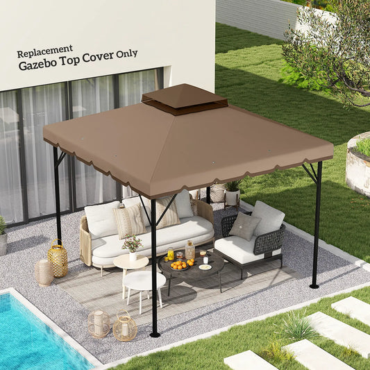10' x 10' Gazebo Canopy Replacement, Double-Tier Outdoor Roof, Khaki/Brown Gazebo Canopy Replacement Khaki, Brown at Gallery Canada