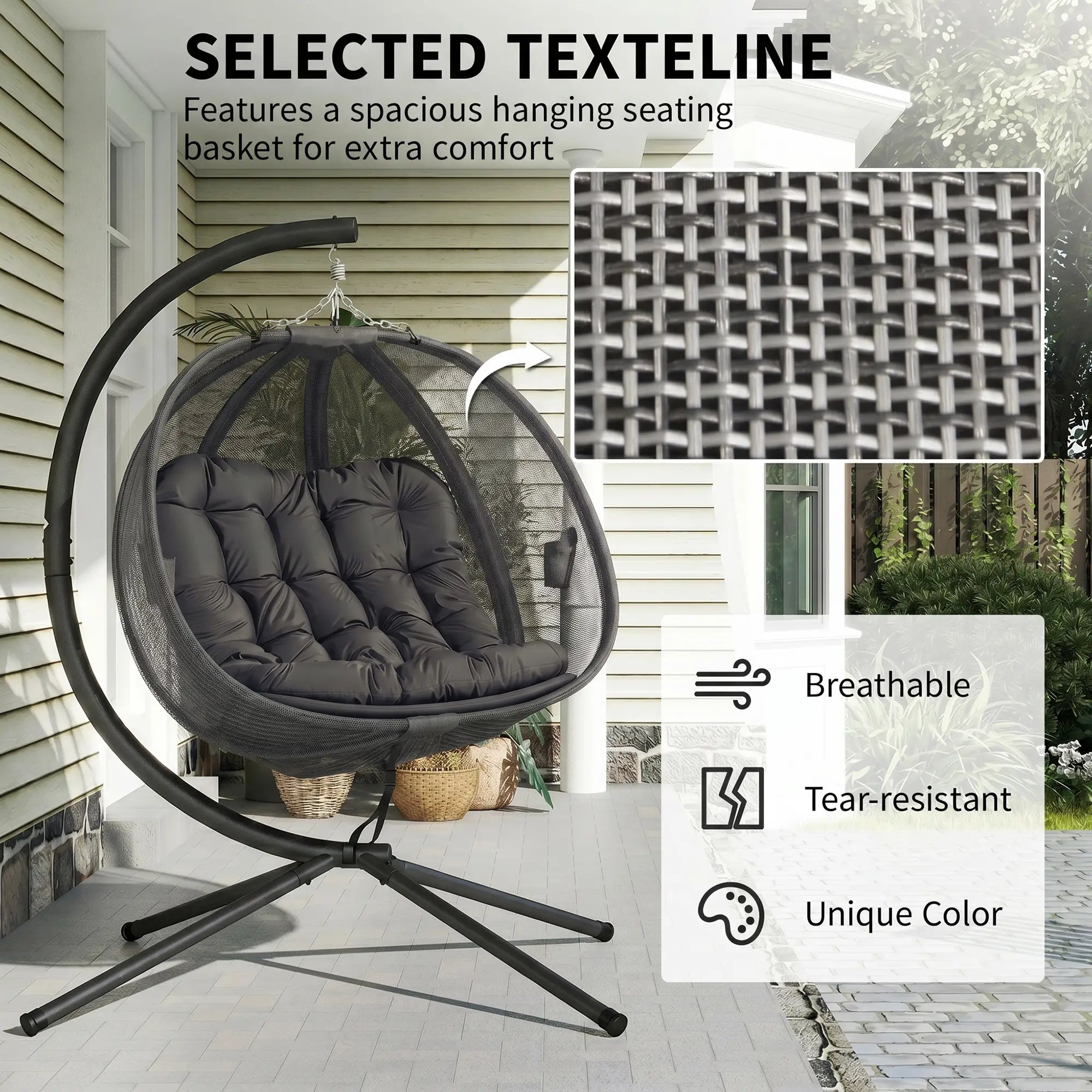 Double Egg Chair with Stand, 2 Person Hanging Swing, Grey Patio Swings with Stand at Gallery Canada