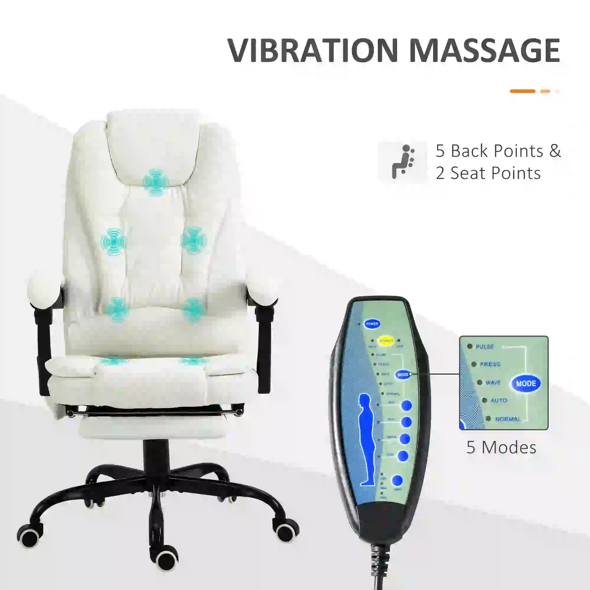 7-Point Vibrating Massage Chair, Reclining Office Chair, Adjustable Height, White Executive & Manager Chairs at Gallery Canada