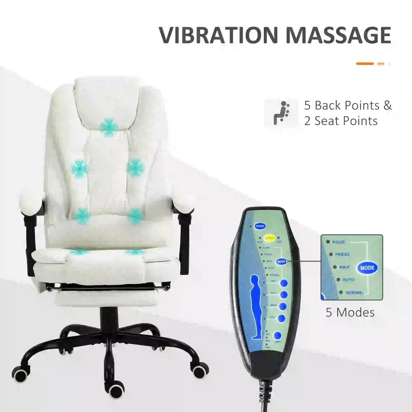 7-Point Vibrating Massage Chair, Reclining Office Chair, Adjustable Height, White Executive & Manager Chairs at Gallery Canada