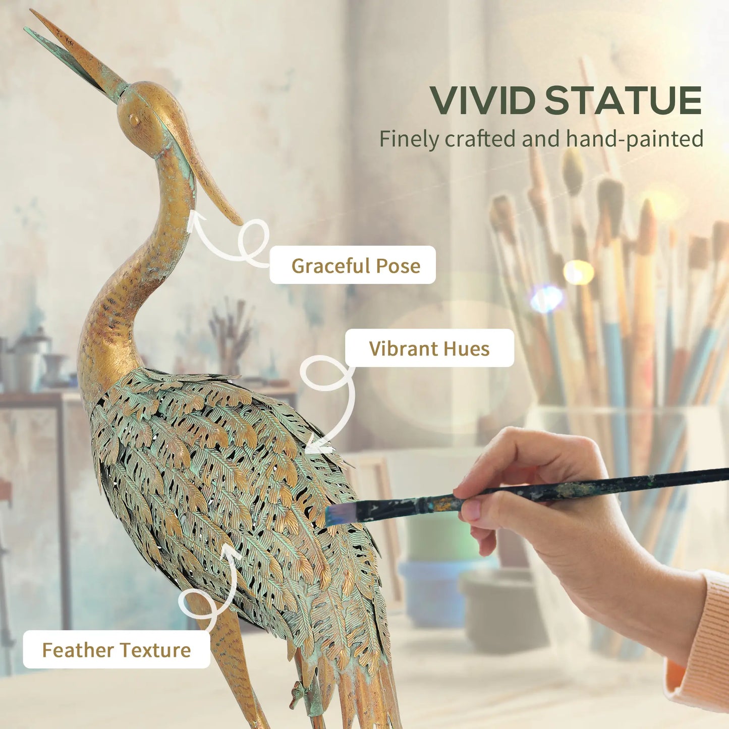 Heron Garden Statue, 15.3"W x 6.7"D x 35.4"H, Mixed Colour Garden Decor at Gallery Canada