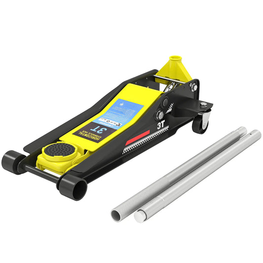 3 Ton Hydraulic Low Profile Trolley Floor Jack, Dual Piston Pump, 3-19.6in Automotive Yellow at Gallery Canada