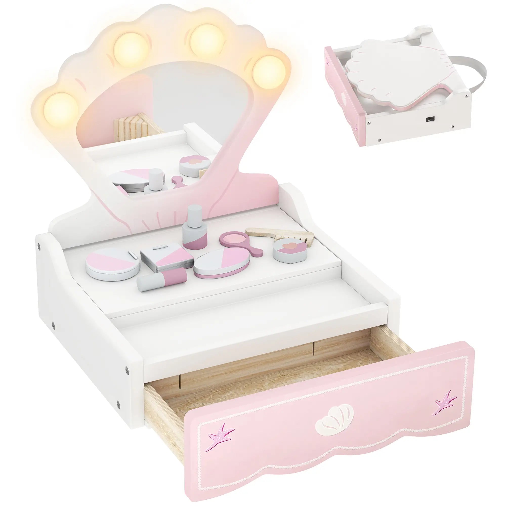 Kids Vanity Set with Lights, Mirror & Drawer, Girls 3-6, Pink Toy Vanity at Gallery Canada