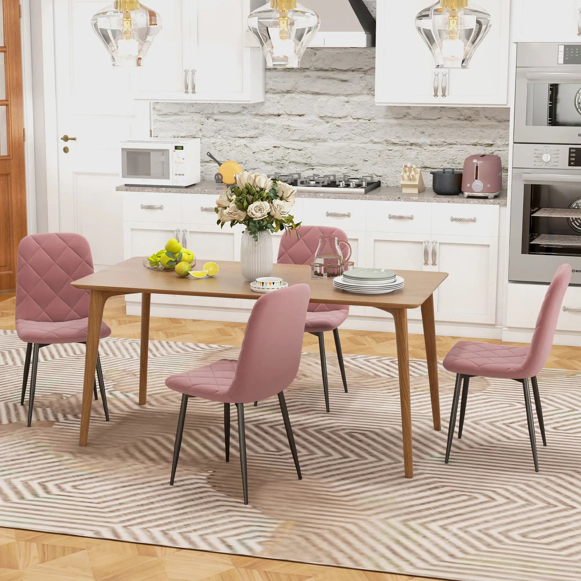 Upholstered Dining Chairs Set of 4, Steel Legs, Modern Kitchen, Pink Dining Chairs at Gallery Canada