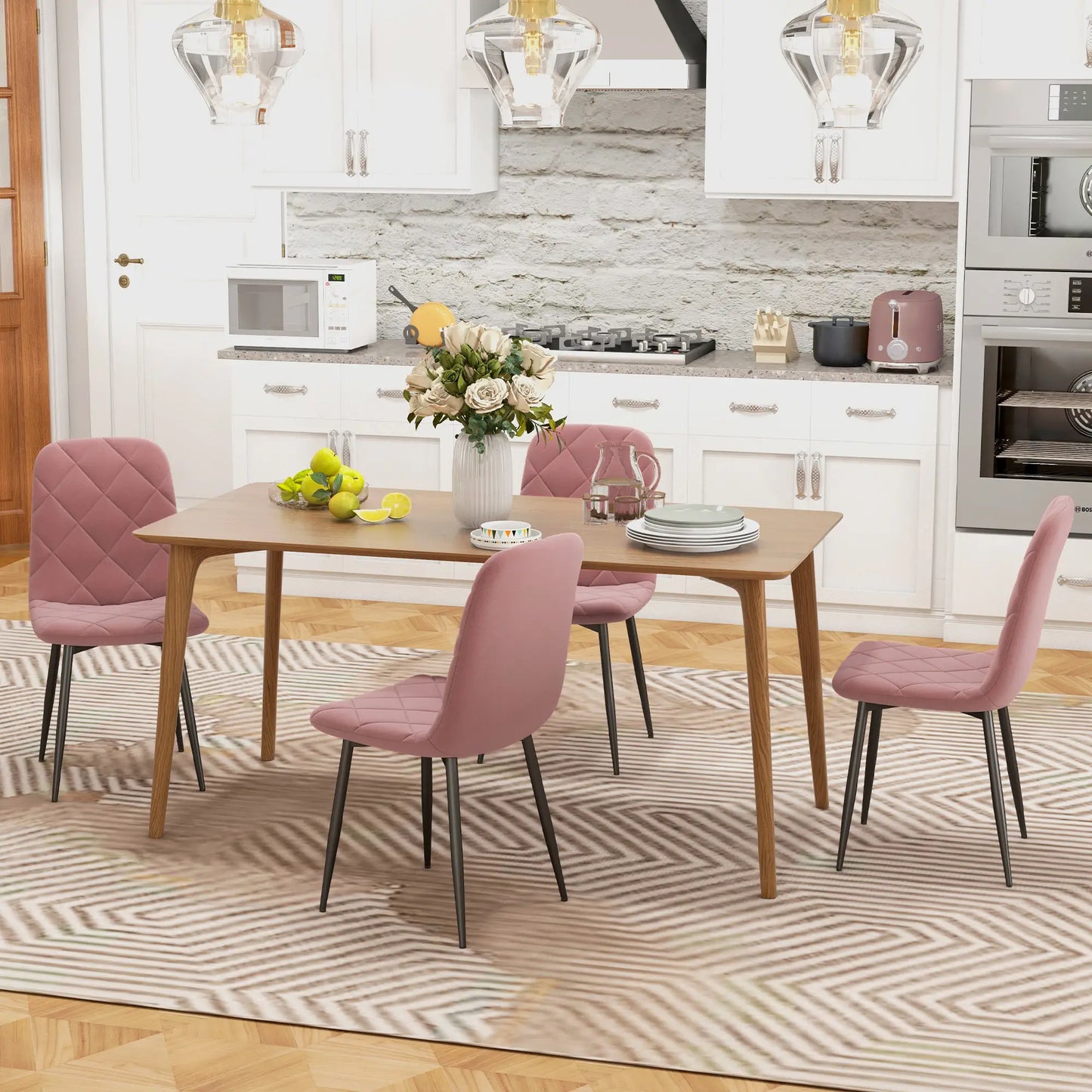 Upholstered Dining Chairs Set of 4, Steel Legs, Modern Kitchen, Pink Dining Chairs at Gallery Canada