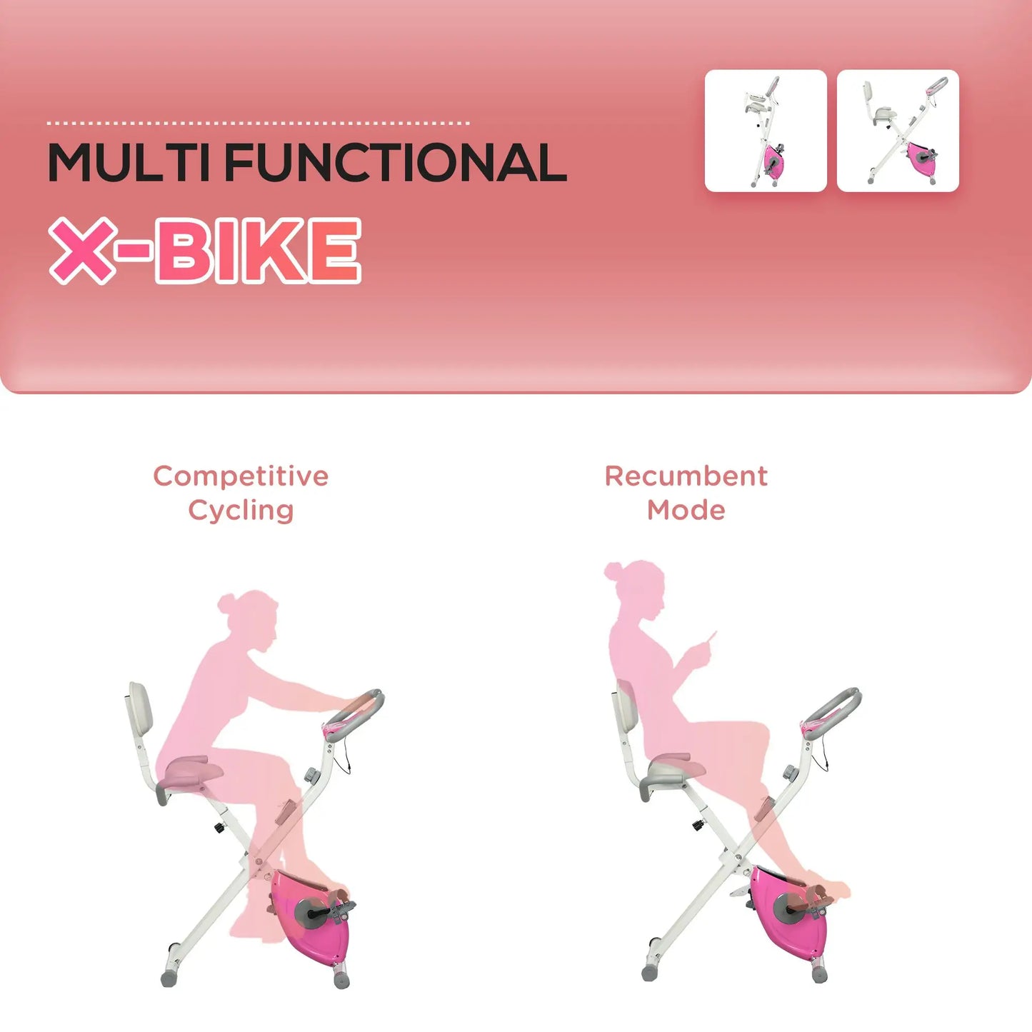 Foldable Magnetic Exercise Bike, 8 Level Resistance, Pink Exercise & Stationary Bikes at Gallery Canada