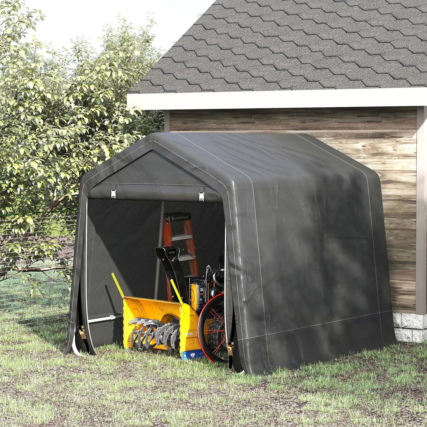 7.9' x 6.6' Garden Storage Tent, Metal Frame, Double Zipper Doors, Dark Grey Car Shelters at Gallery Canada
