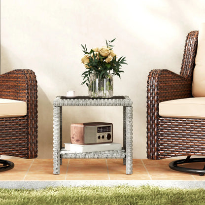 19 Outdoor Wicker Coffee Table, Glass Top, Storage Shelf, Dark Grey Patio Dinning Tables at Gallery Canada