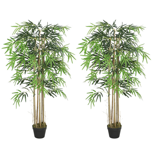 5FT Artificial Bamboo Tree Set, 1095 Leaves, Nursery Pot, Green Artificial Trees Green at Gallery Canada