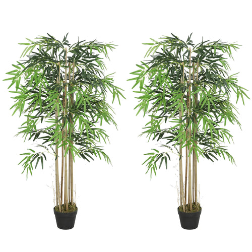 5FT Artificial Bamboo Tree Set, 1095 Leaves, Nursery Pot, Green