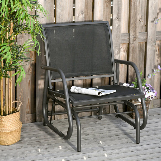 Patio Glider Chair with Mesh Seat, Armrests, Black Outdoor Gliders Black, Dark Grey at Gallery Canada