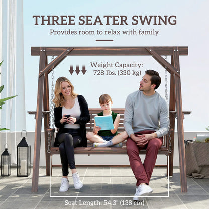3 Seat Wooden Porch Swing With Stand, Carbonized Brown Patio Swings with Stand at Gallery Canada