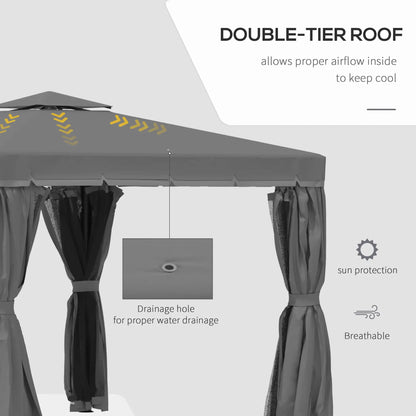 10' x 10' 2-Tier Gazebo, Zippered Mesh Sidewalls, Aluminum Frame, Dark Grey Gazebos at Gallery Canada