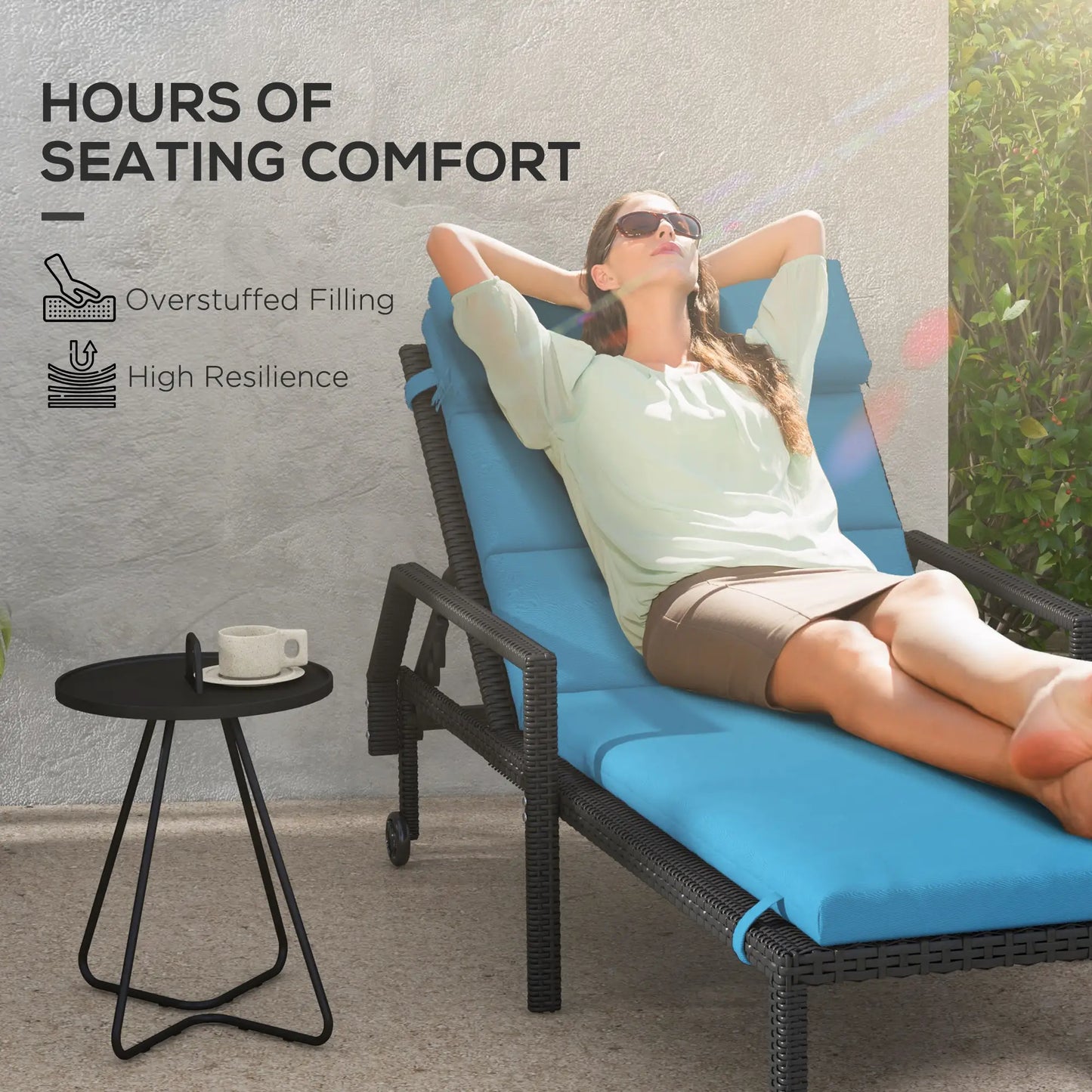 Patio Chaise Lounge Cushion, Sun Lounger Pad with Headrest, Turquoise Patio Chair Cushions at Gallery Canada