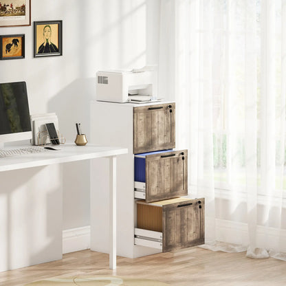 3 Drawer Filing Cabinet, Farmhouse Style, Adjustable Hanging Rails, A4 Letter Size, White Office Cabinets & Cupboards at Gallery Canada