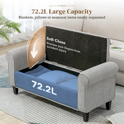 50 Inches Storage Ottoman, Light Grey, Upholstered Bench With Rolled Arms, Light Grey Storage Ottomans & Benches at Gallery Canada