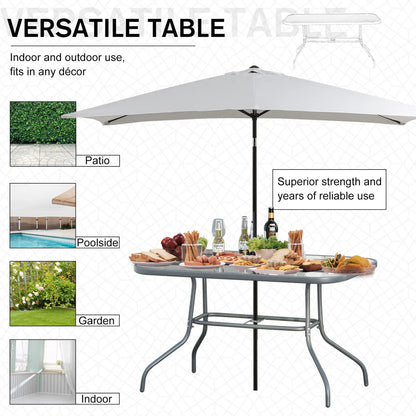 Metal Garden Dining Table, Outdoor Patio Table, Tempered Glass Top, 55" x 31.5" Patio Dinning Tables at Gallery Canada