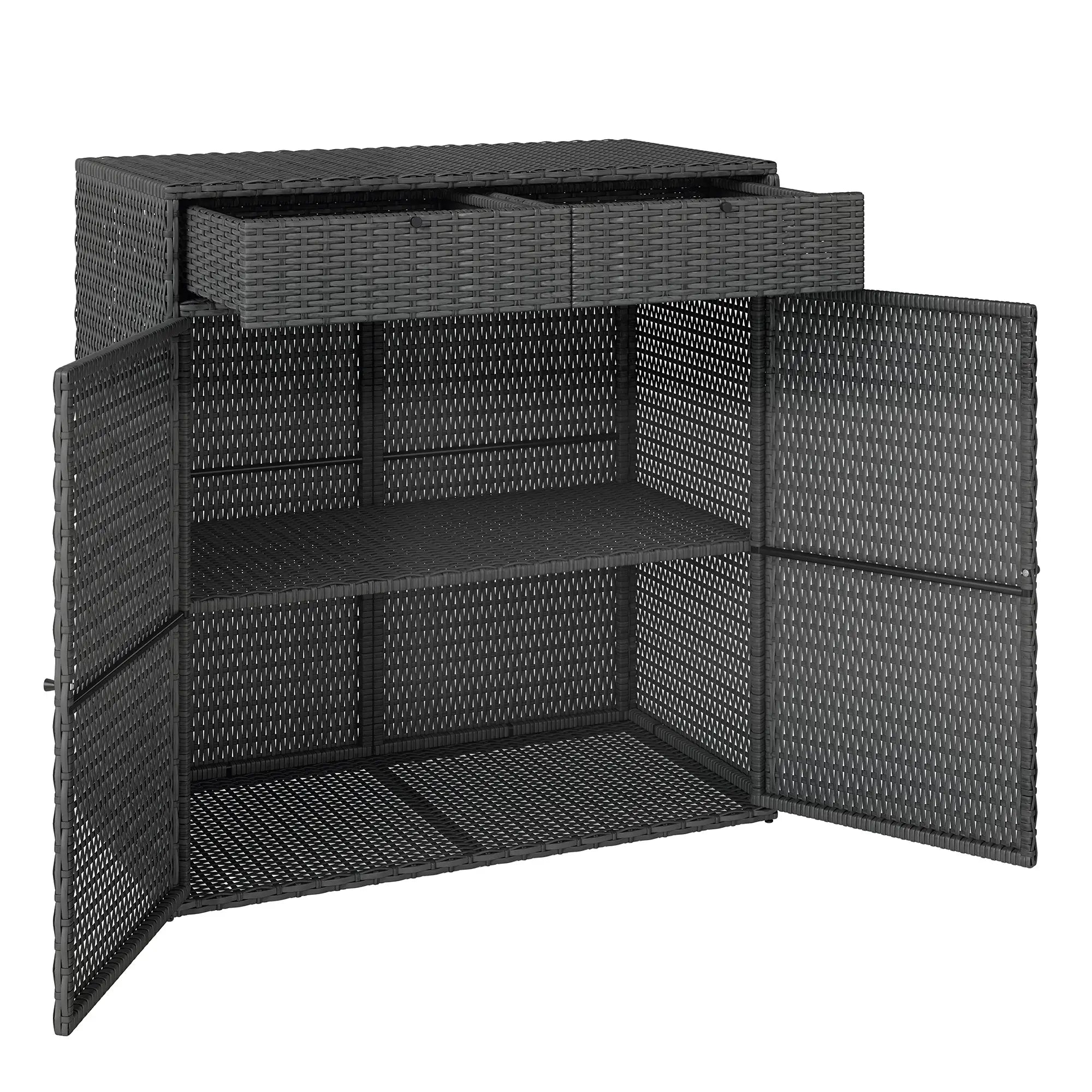 Wicker Outdoor Storage Cabinet, 2 Doors, Drawers, 2-Tier Shelf, Dark Grey Patio Storage Boxes at Gallery Canada