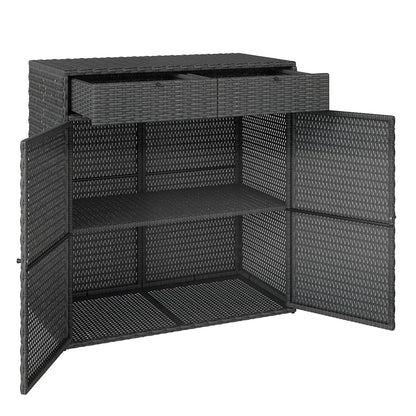 Wicker Outdoor Storage Cabinet, 2 Doors, Drawers, 2-Tier Shelf, Dark Grey Patio Storage Boxes at Gallery Canada