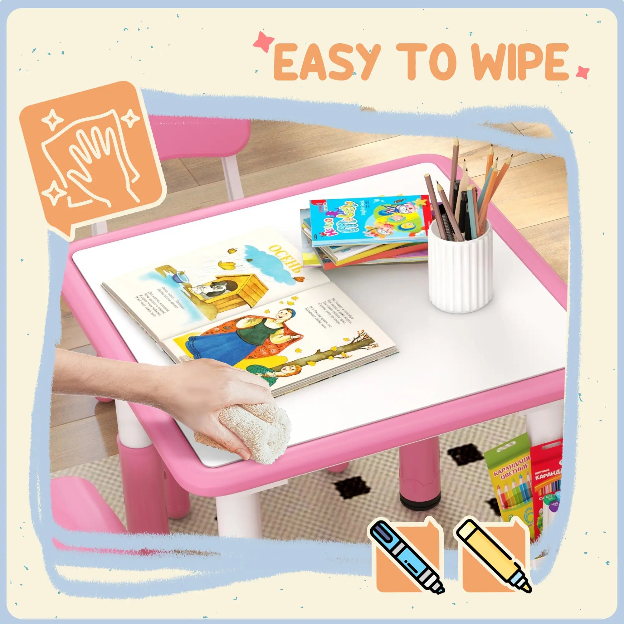 5 Pc Toddler Table and Chair Set, Adjustable Height, Pink Kids Table Sets at Gallery Canada