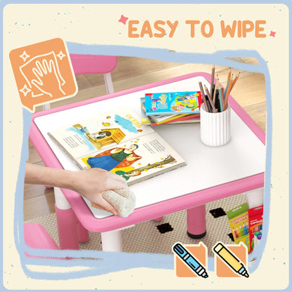 5 Pc Toddler Table and Chair Set, Adjustable Height, Pink Kids Table Sets at Gallery Canada