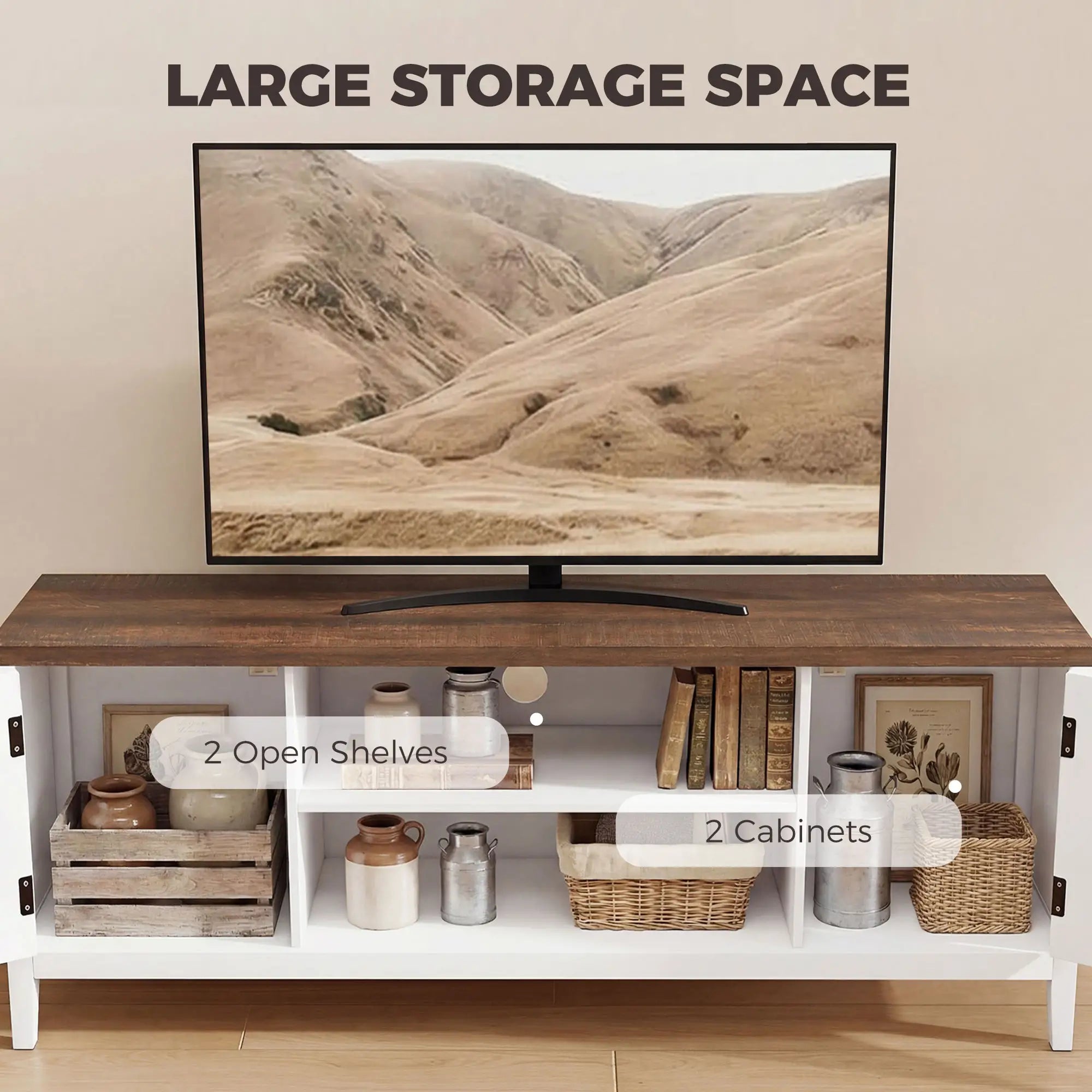 TV Stand for 55 Inch TV, Entertainment Center with Shelves, White and Brown TV Stands at Gallery Canada