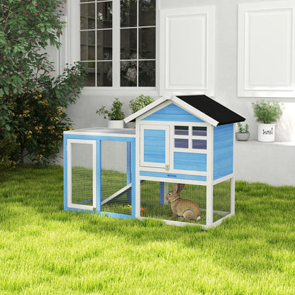 48" Wooden Rabbit Hutch, Slant Roof and Run, Light Blue Rabbit Hutch at Gallery Canada
