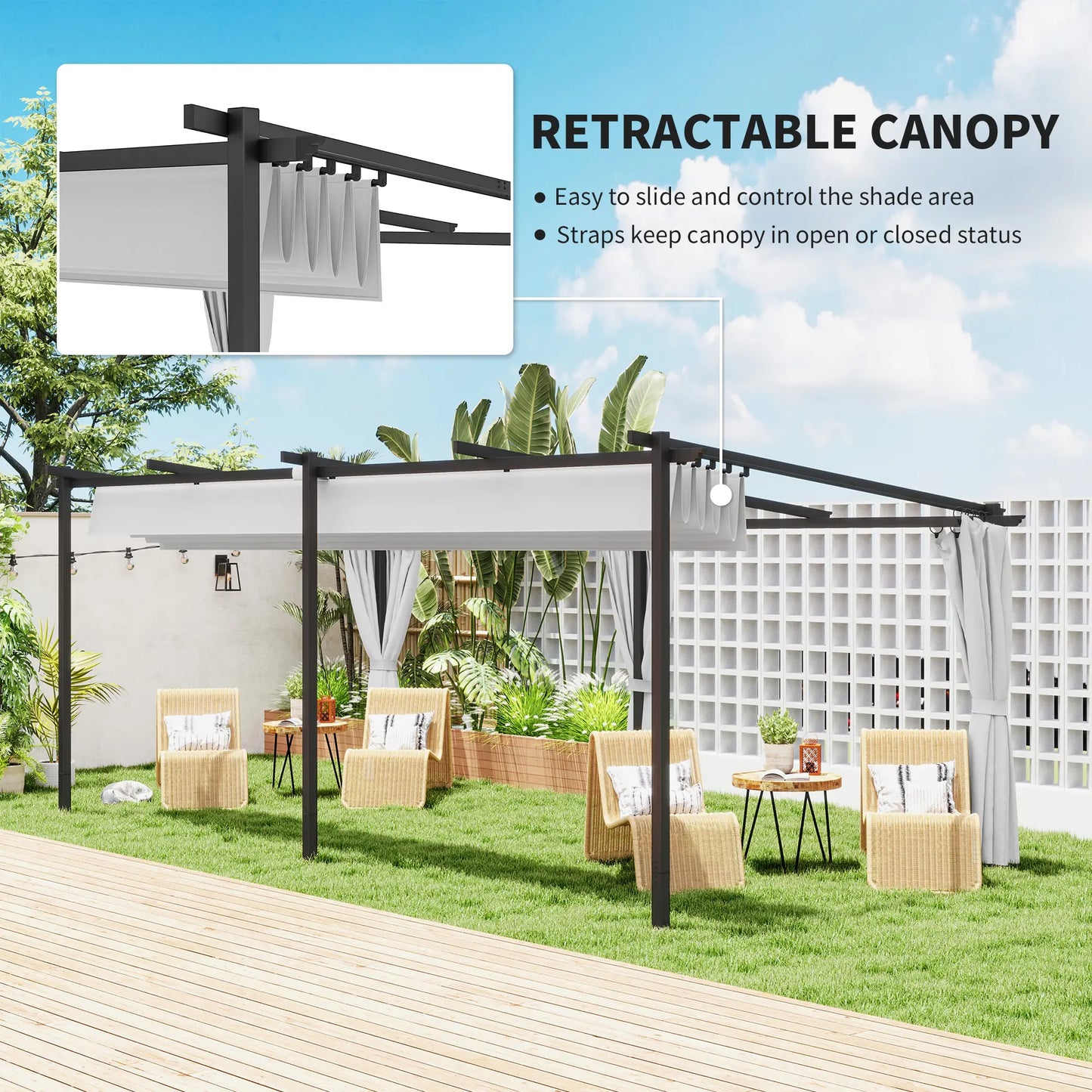10' x 20' Metal Retractable Pergola Canopy With Sidewalls, Outdoor Gazebo UPF30+ Sun Shade Shelter Pergolas at Gallery Canada