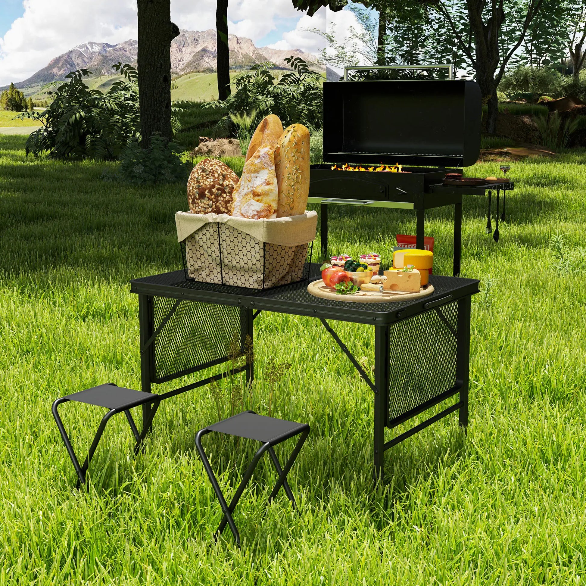 4.5ft Folding Grill Table, Adjustable Height, Metal Portable Picnic Table Picnic Tables & Camping Chairs at Gallery Canada