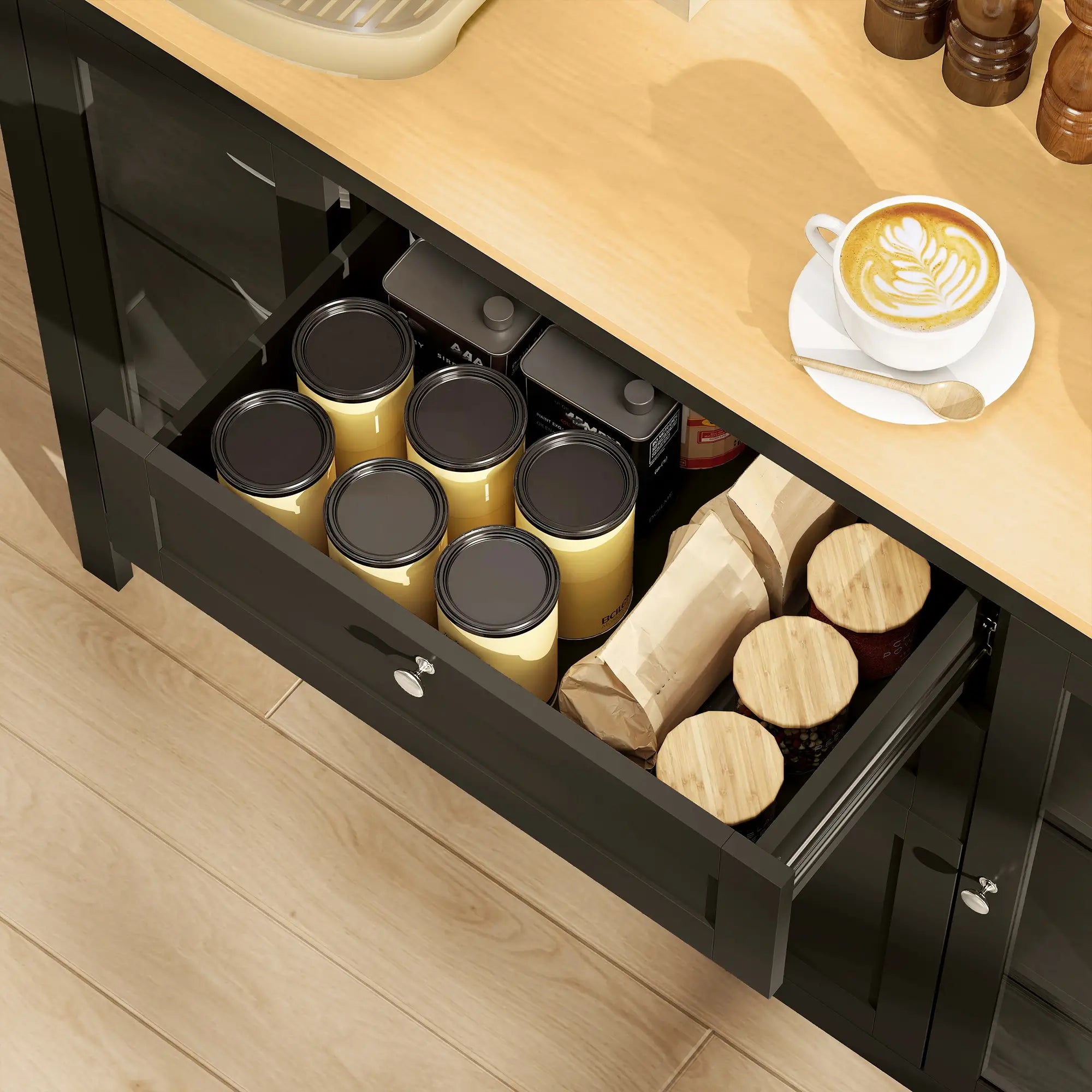 Buffet Cabinet Sideboard, 2 Drawers, 3 Storage Cabinets, Glass Doors, Dark Brown Bar Cabinets at Gallery Canada