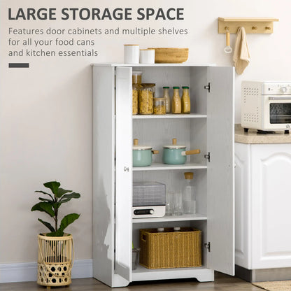 Kitchen Storage Cabinet, 2 Door Pantry with Adjustable Shelves, Distressed White, White Storage Cabinets at Gallery Canada