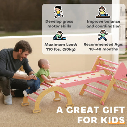8-in-1 Pikler Triangle Set, Foldable Wooden Climbing Toys, Pink Kids Gym & Playmats at Gallery Canada