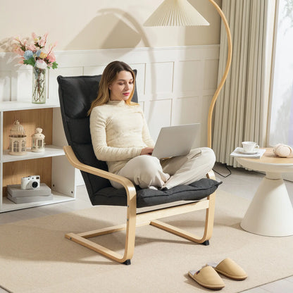 Modern Upholstered Armchair, Curved Leg, Living Room, Dark Grey Accent Chairs at Gallery Canada