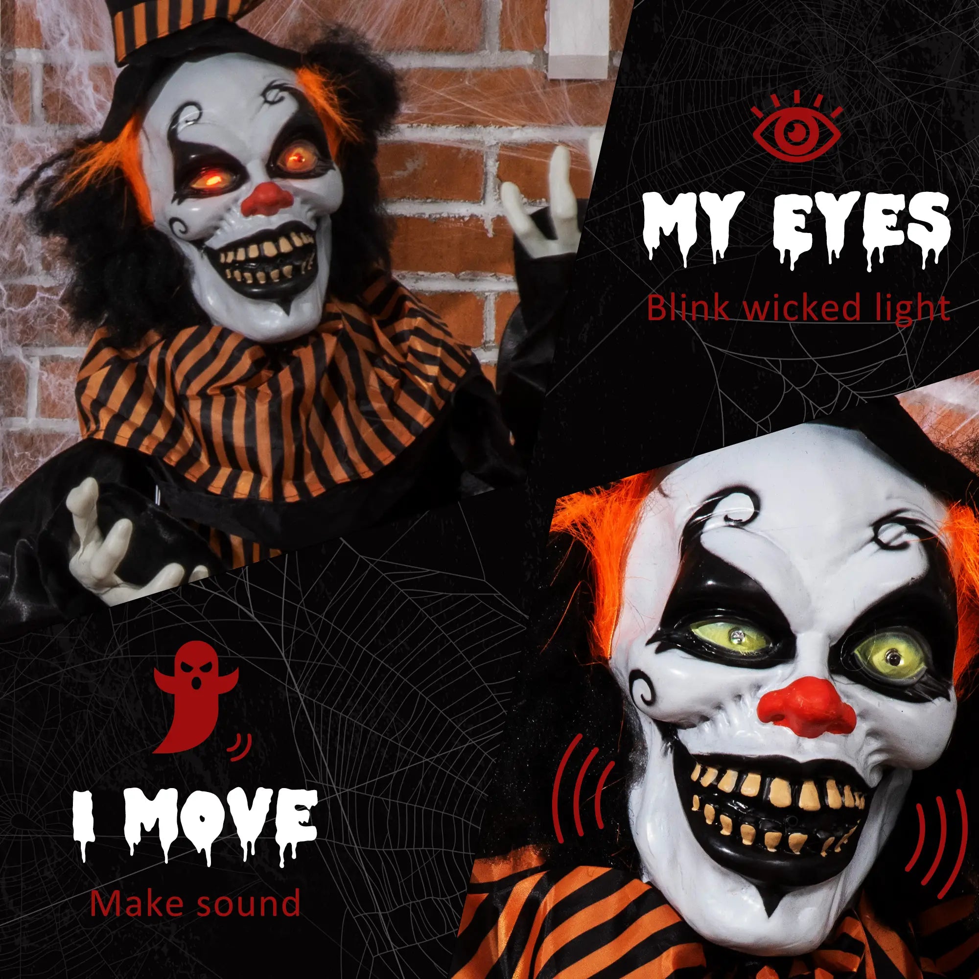 5.6' Life Size Clown Halloween Decoration, Animatronic with Light Up Eyes Halloween Decorations at Gallery Canada