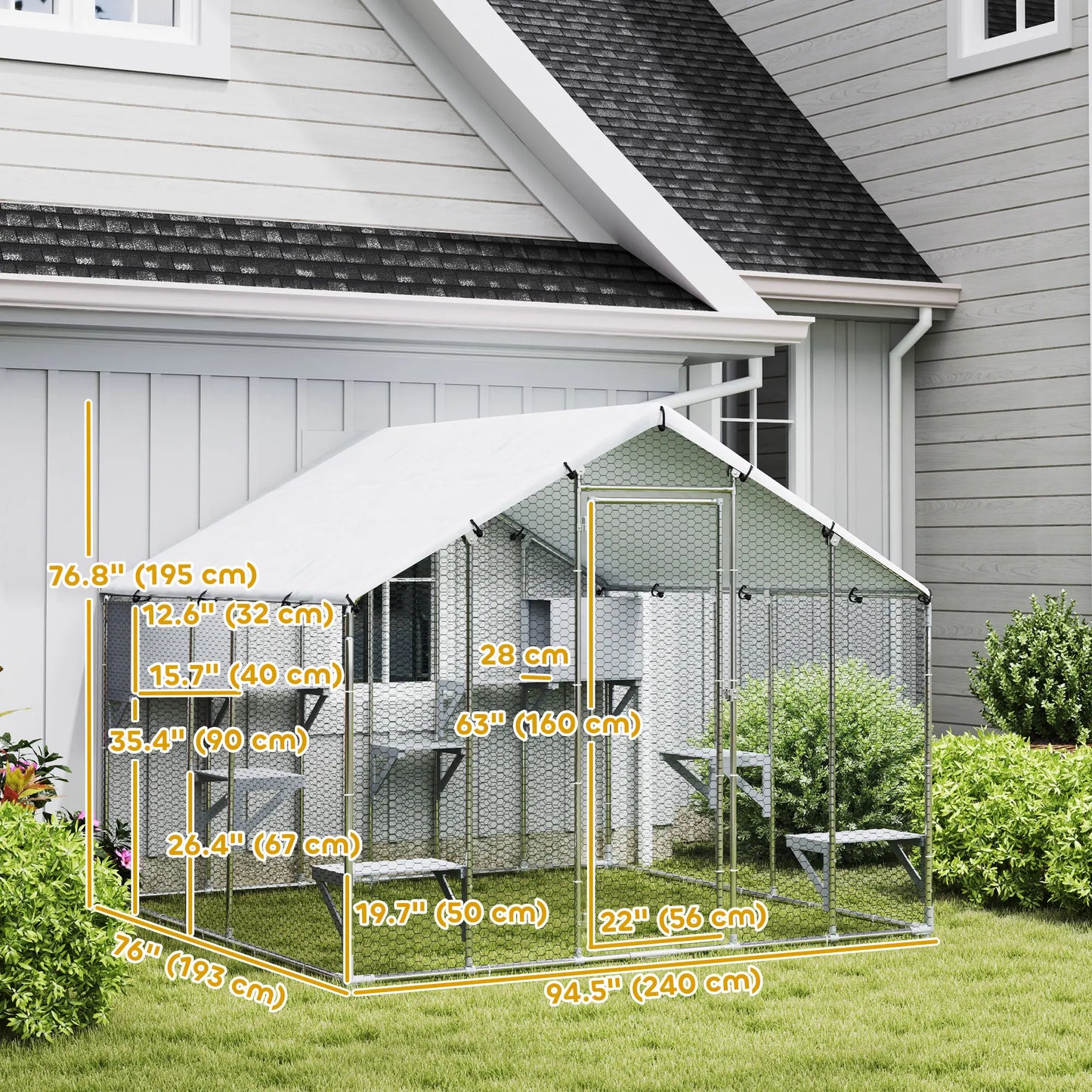94.5" Large Metal Outdoor Catio, Waterproof Cover, 2 Resting Boxes, 7 Platforms Outdoor Cat Enclosures at Gallery Canada