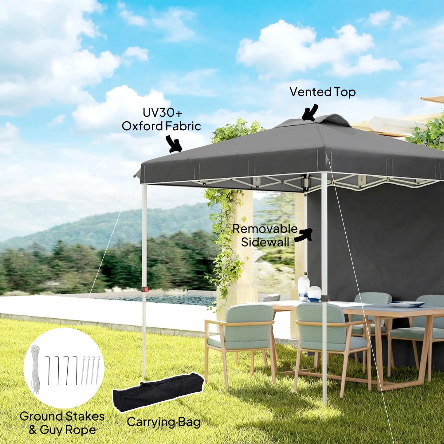 8 x 8 ft Pop Up Canopy, Adjustable Height, Sidewall, Carry Bag, Dark Grey Pop Up Canopies at Gallery Canada