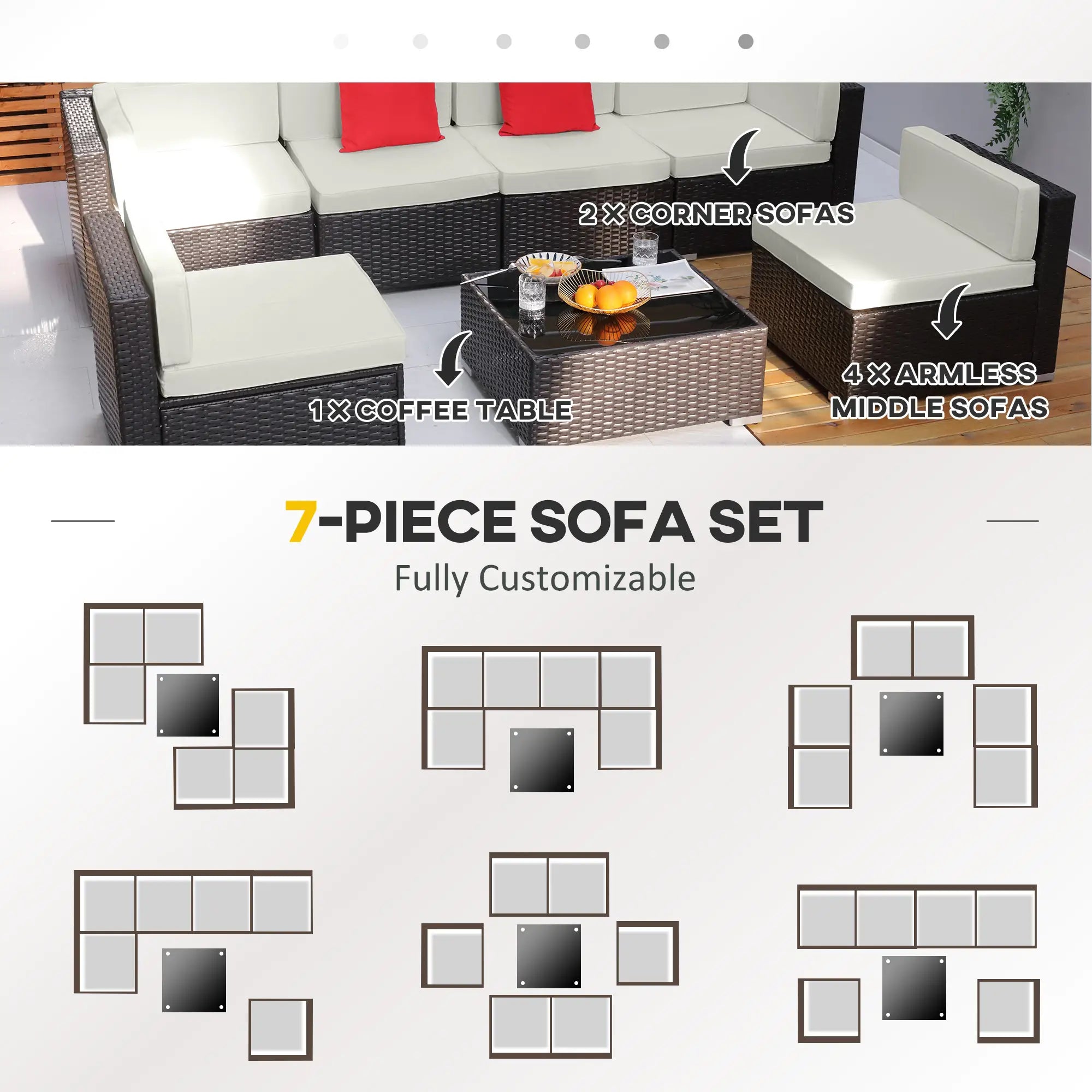 7 Piece Patio Sofa Set, Outdoor Wicker Sectional, Dark Brown & Beige, Dark Brown & Beige Patio Furniture Sets at Gallery Canada