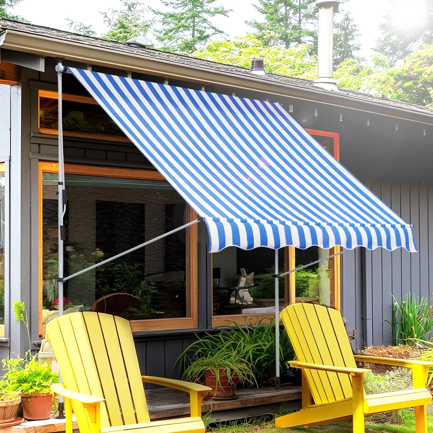 6.6'x5' Manual Retractable Patio Awning, Sun Shade, Water Resistant, Blue Door Awnings at Gallery Canada