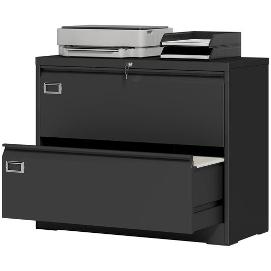 2 Drawer Lateral Filing Cabinet, Lockable Steel, A4 Letter Legal Size, Black Office Cabinets & Cupboards Black at Gallery Canada
