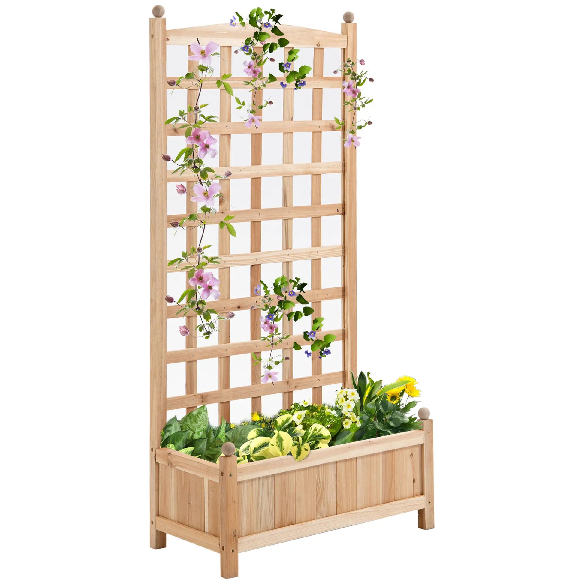 24" x 12" x 49" Raised Garden Bed, Trellis Board Back, Strong Wooden Design Elevated Garden Beds Natural at Gallery Canada