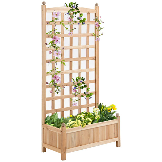 24" x 12" x 49" Raised Garden Bed, Trellis Board Back, Strong Wooden Design Elevated Garden Beds Natural at Gallery Canada